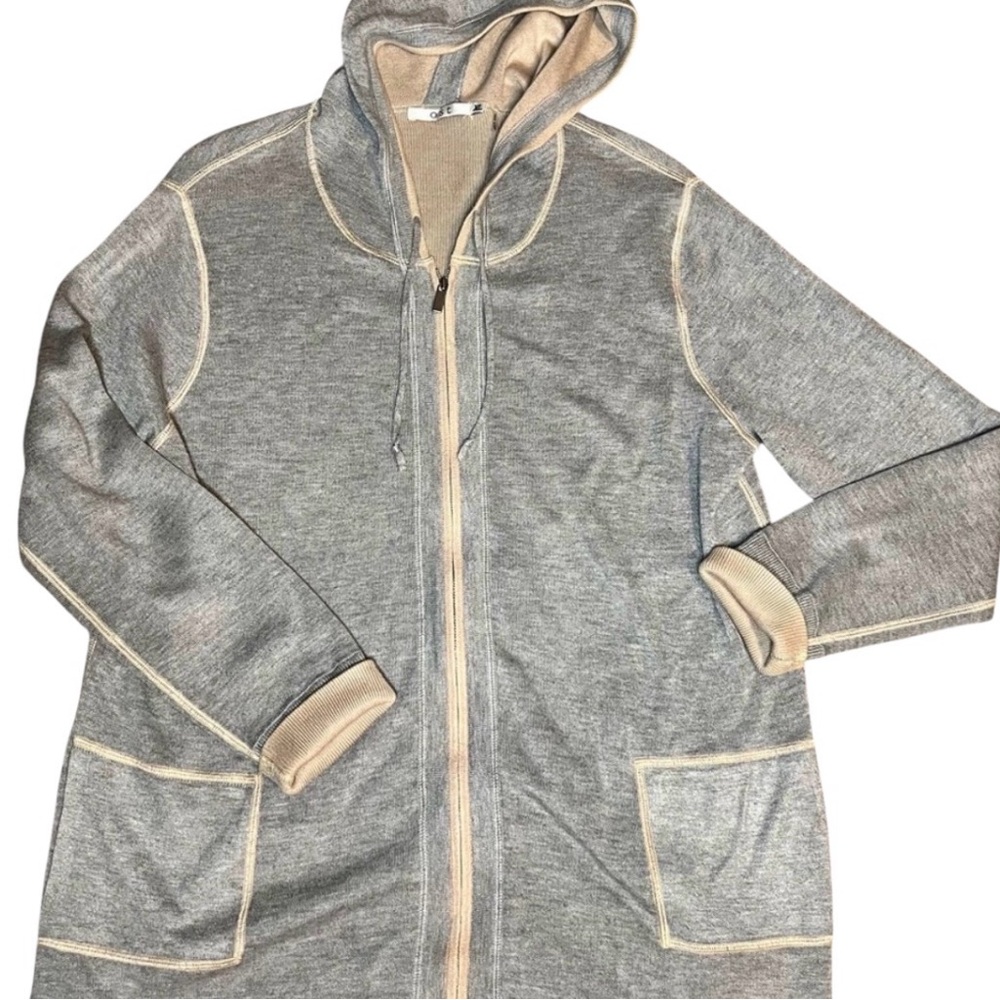 Gray with tan accents zip front hoodie XL